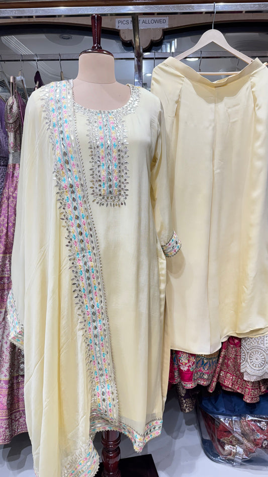 Lemon yellow gotta patti chinon sharara set