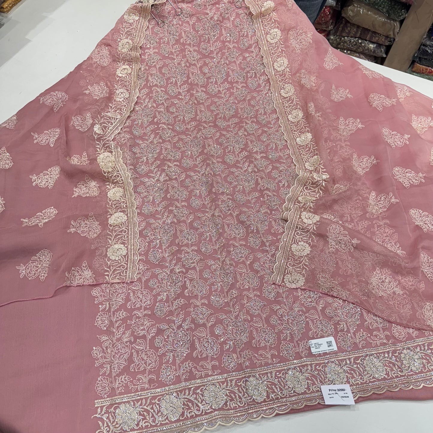 Crush Georgette Suit with Lakhnavi Thread Work & Zarkan Detailing