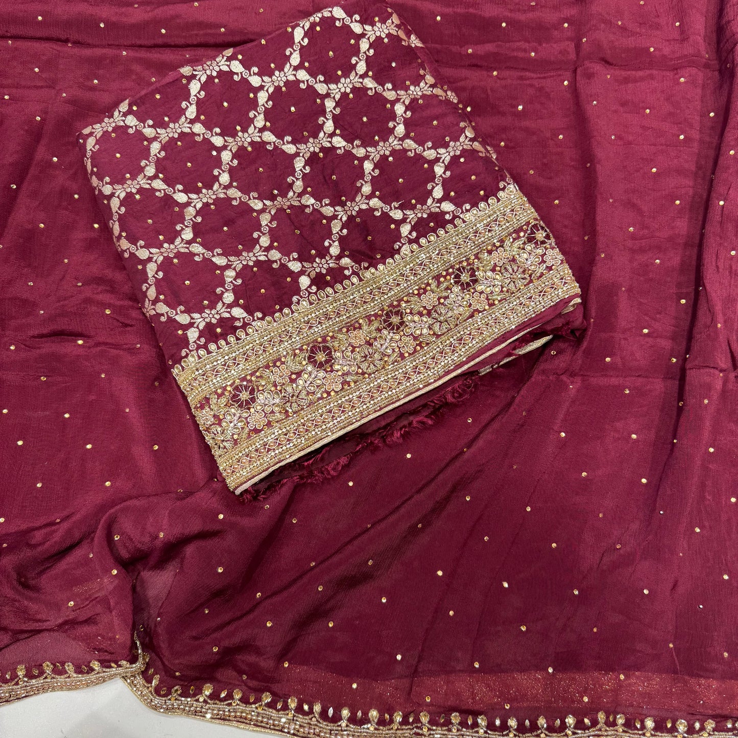 Banarsi Silk Handwork Suit set with Chinon dupatta