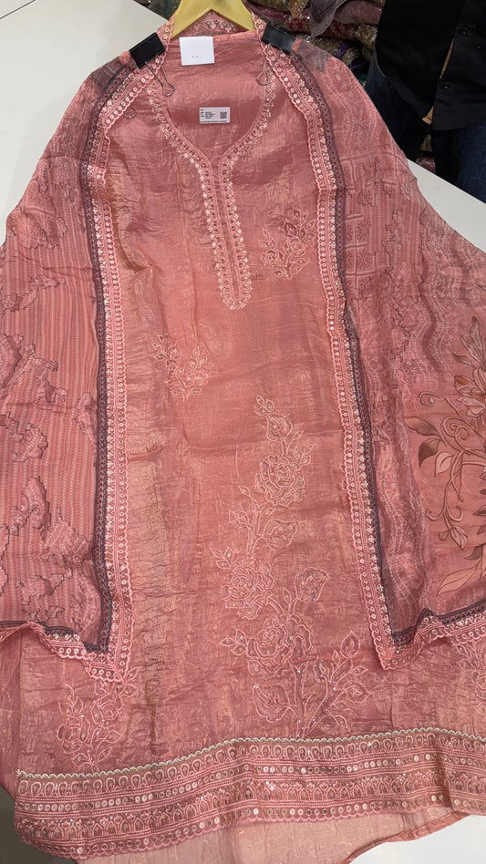 Luxurious Paper Silk & Chiffon Handwork Suit Set