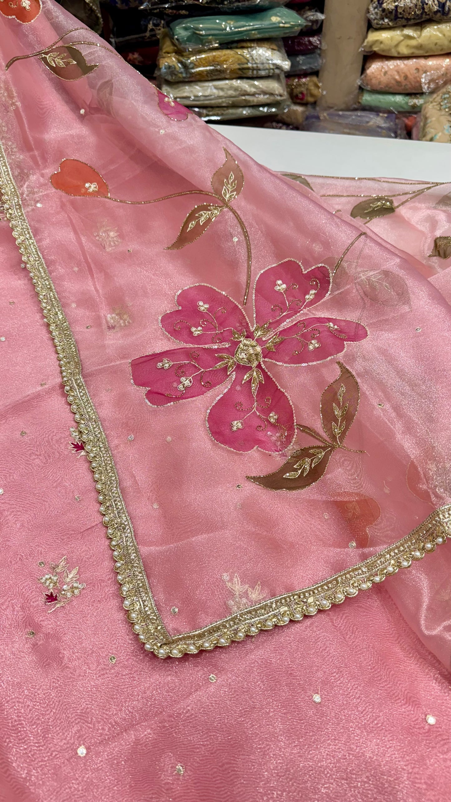 Elegant Zardozi Embroidered Unstitched Suit in Pure Glass Organza