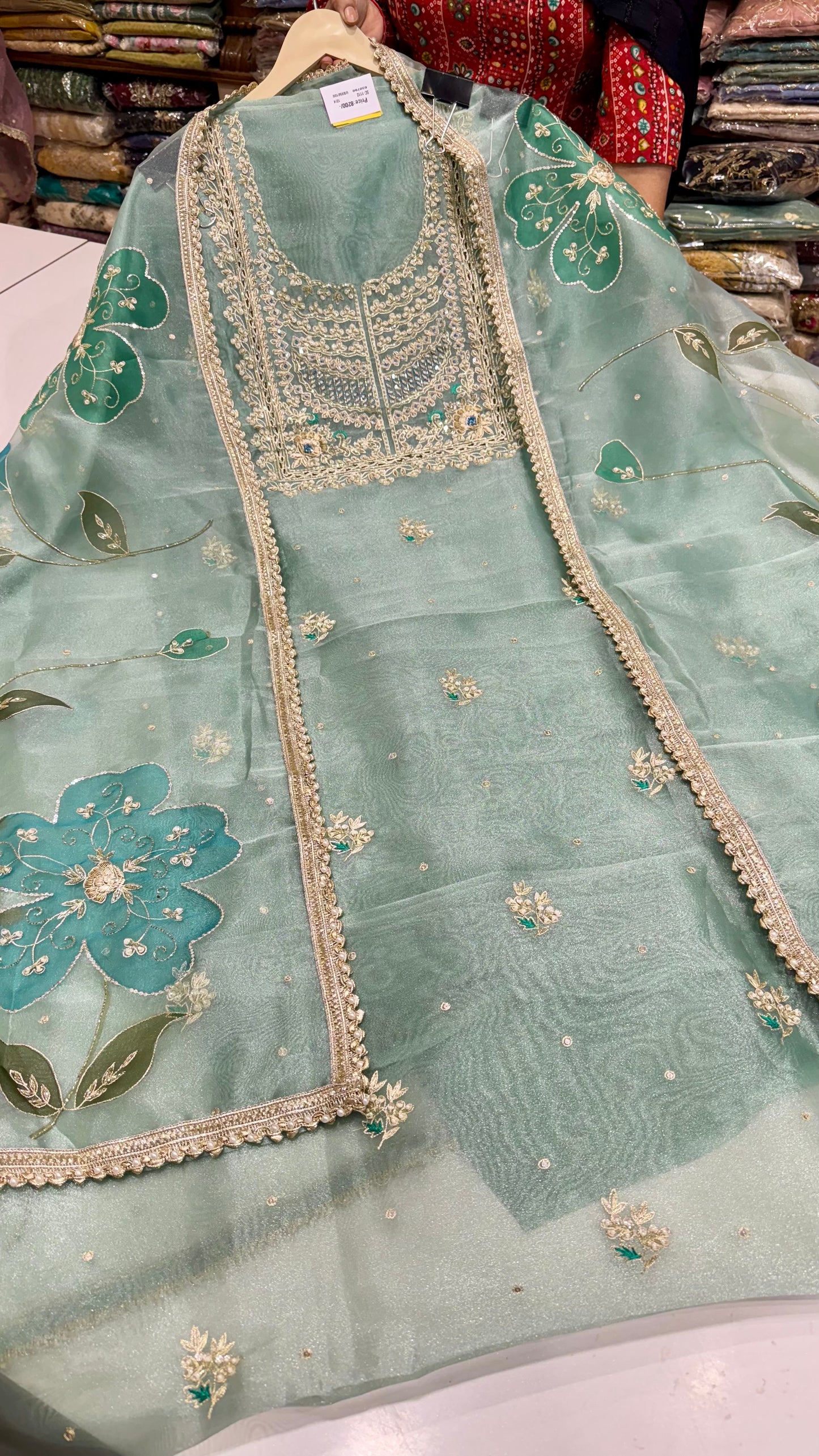 Elegant Zardozi Embroidered Unstitched Suit in Pure Glass Organza