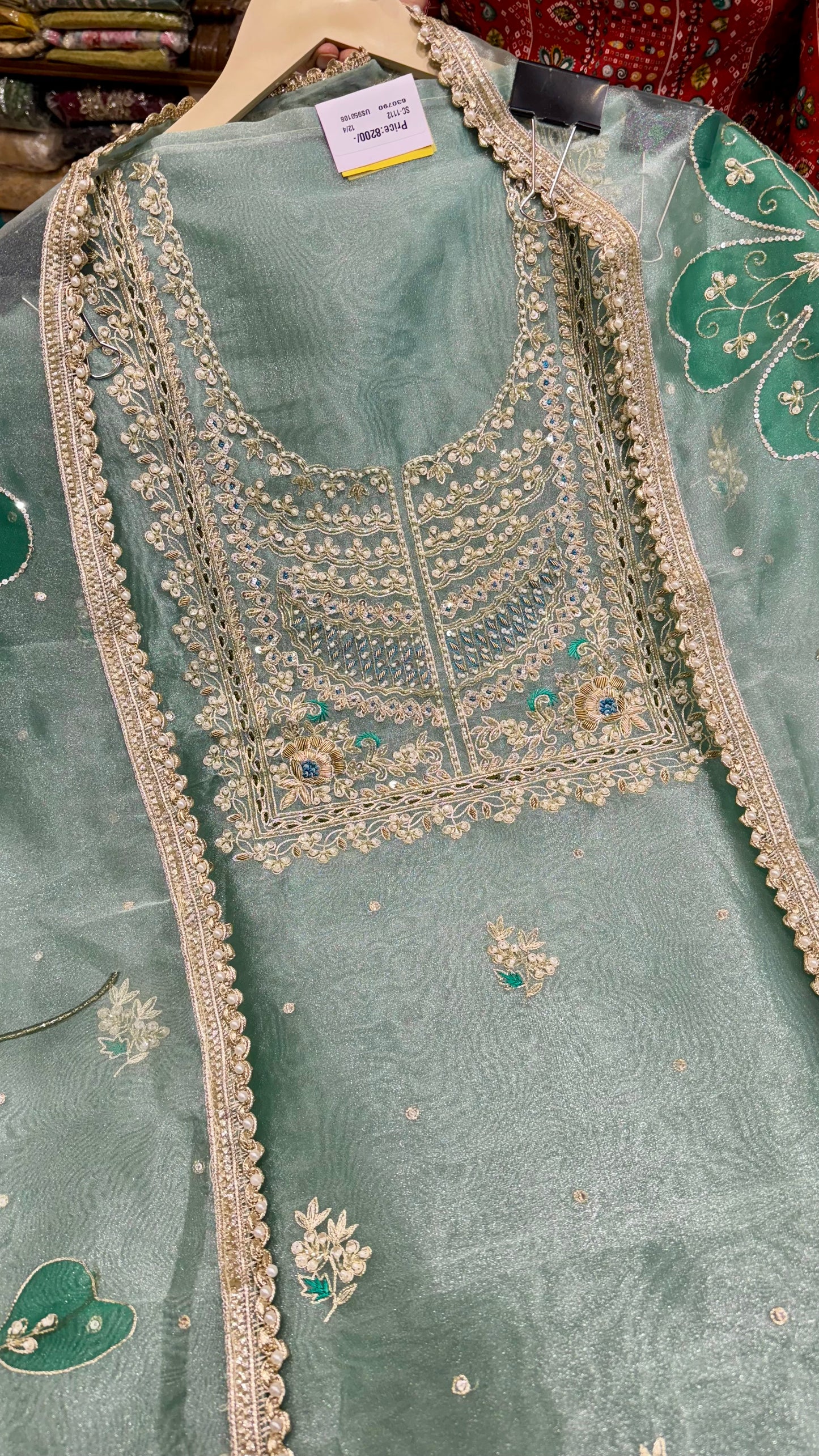 Elegant Zardozi Embroidered Unstitched Suit in Pure Glass Organza