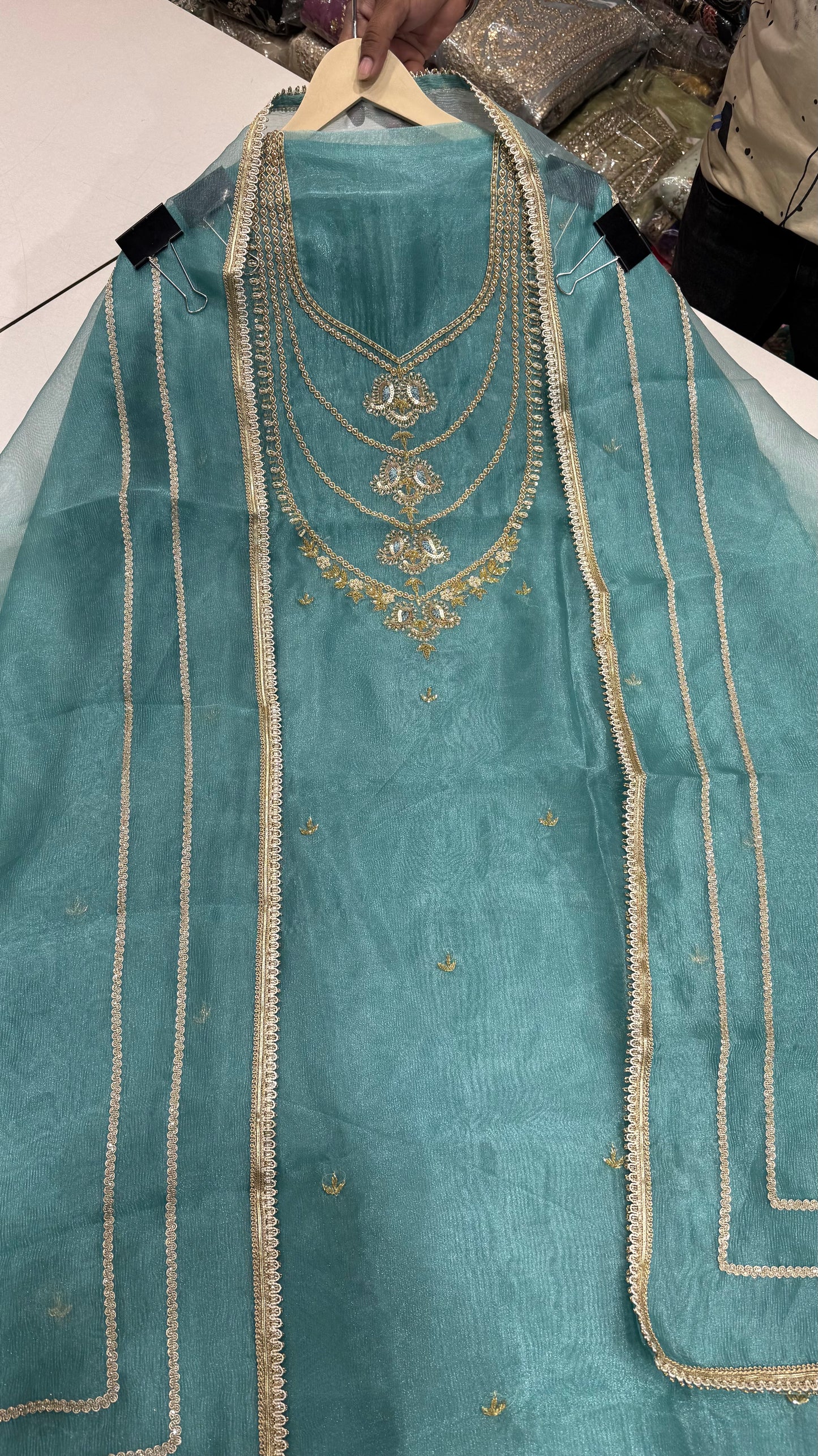 Designer Glass Tissue Hand-Embroidered Unstitched Suit