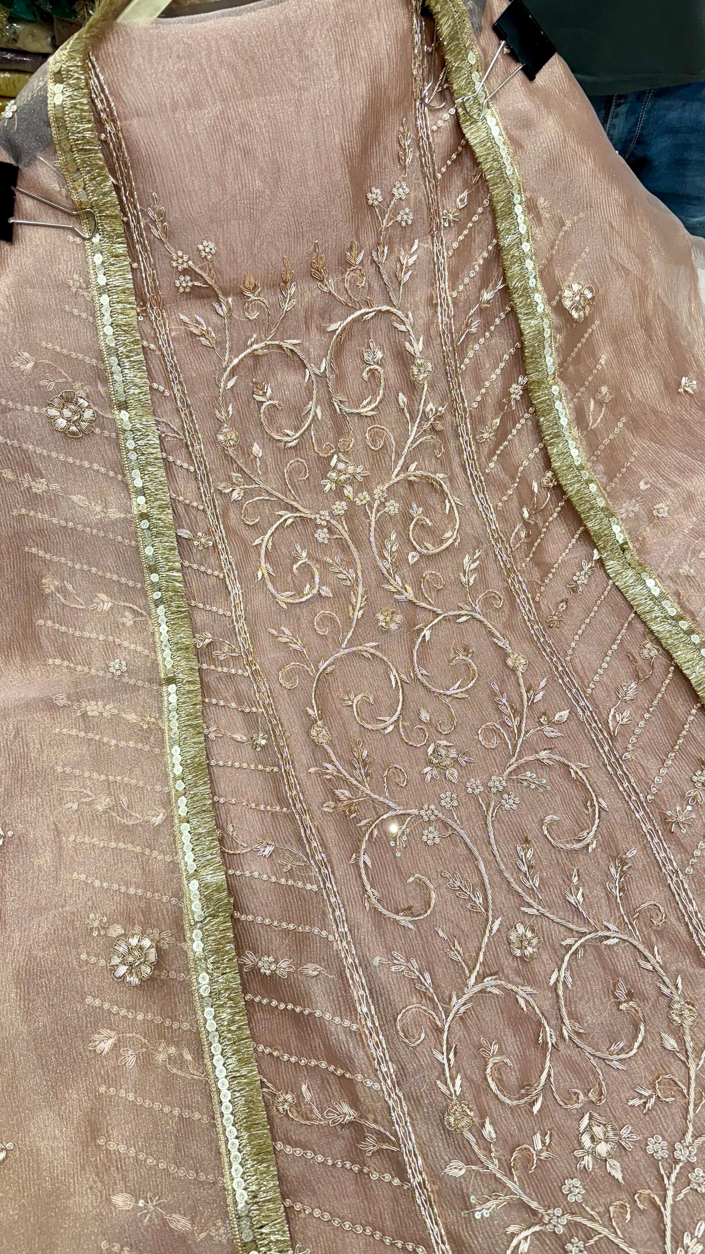 Elegant Hand Embroidered Pure Crush Organza Unstitched Suit