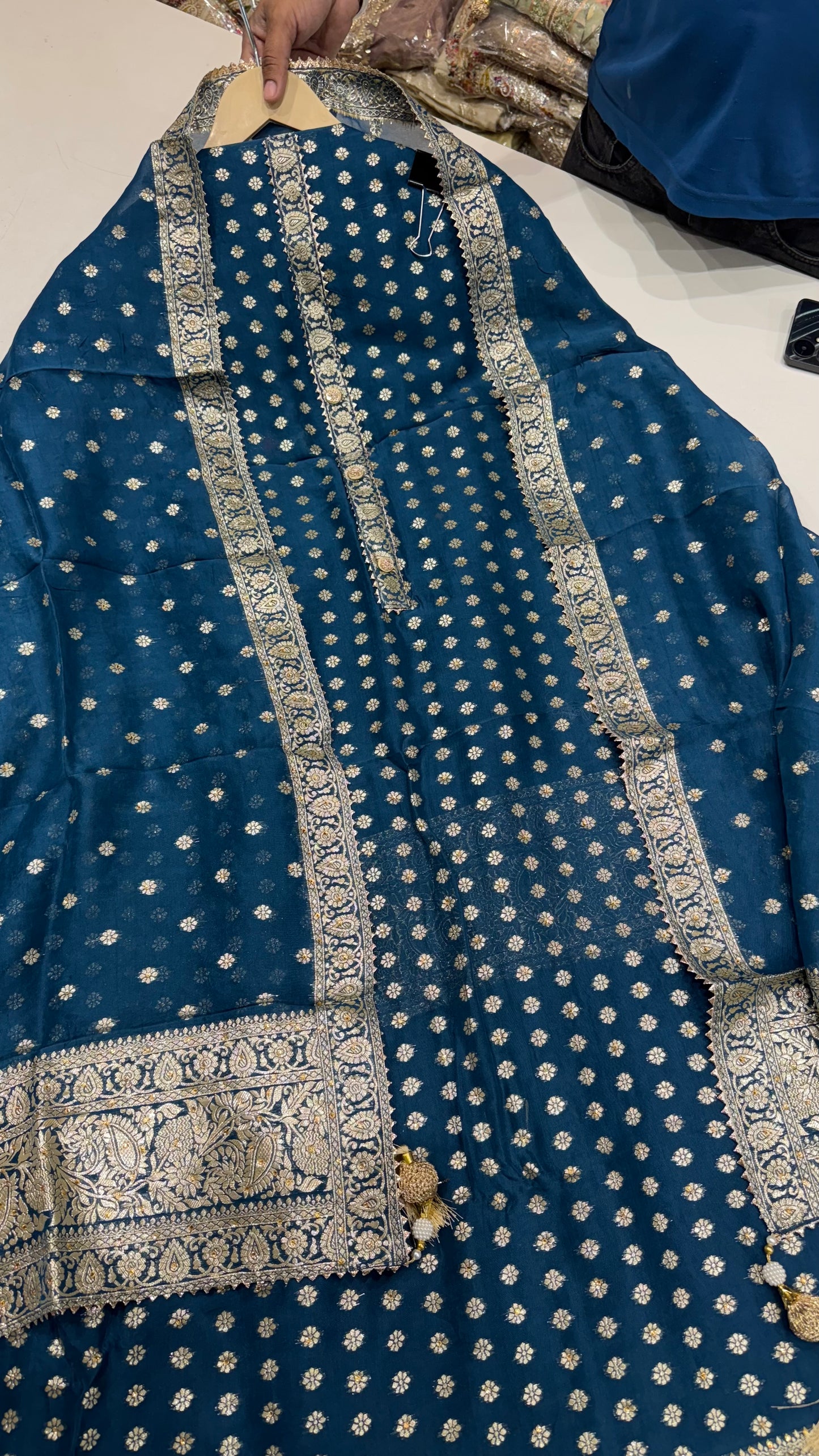 Elegant Hand-Embroidered Unstitched Mysore Georgette Suit Set