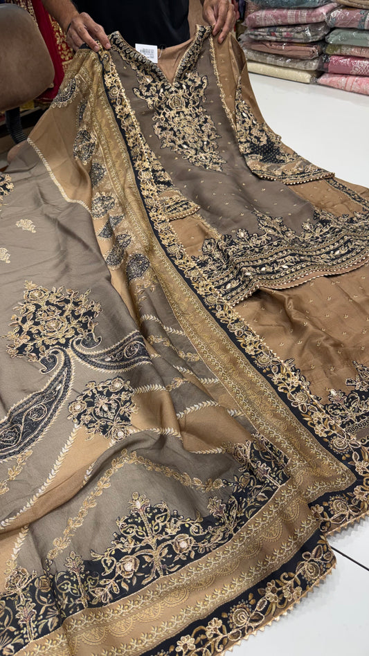 Premium Readymade Pure Organza Silk Farshi Salwar Suit with Hand Embroidered Zari Work & Chinon Dupatta | Free Size Up to 42 Bust