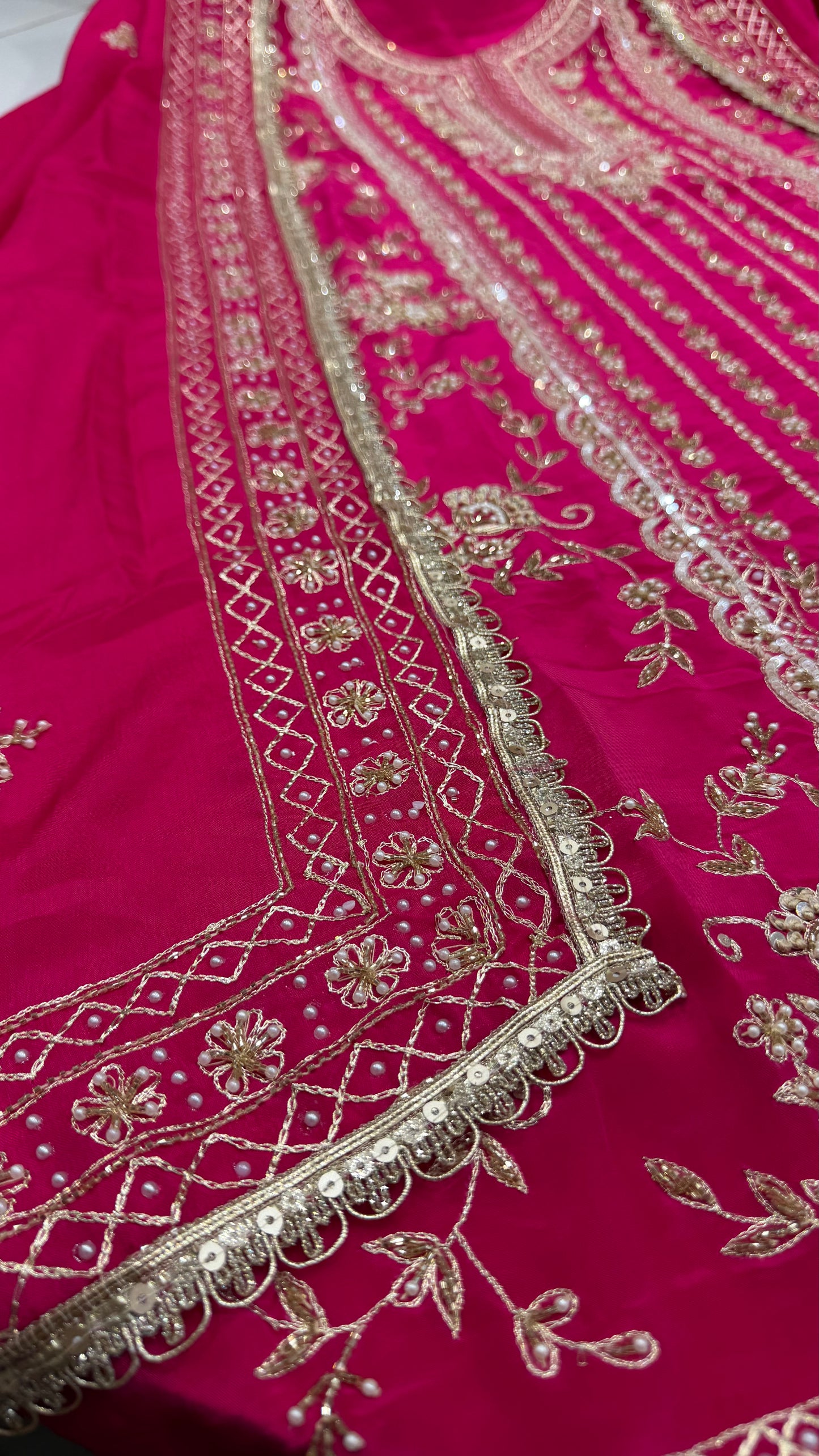 Royal Bridal Crepe Zardozi Handworked Unstitched Suit Set