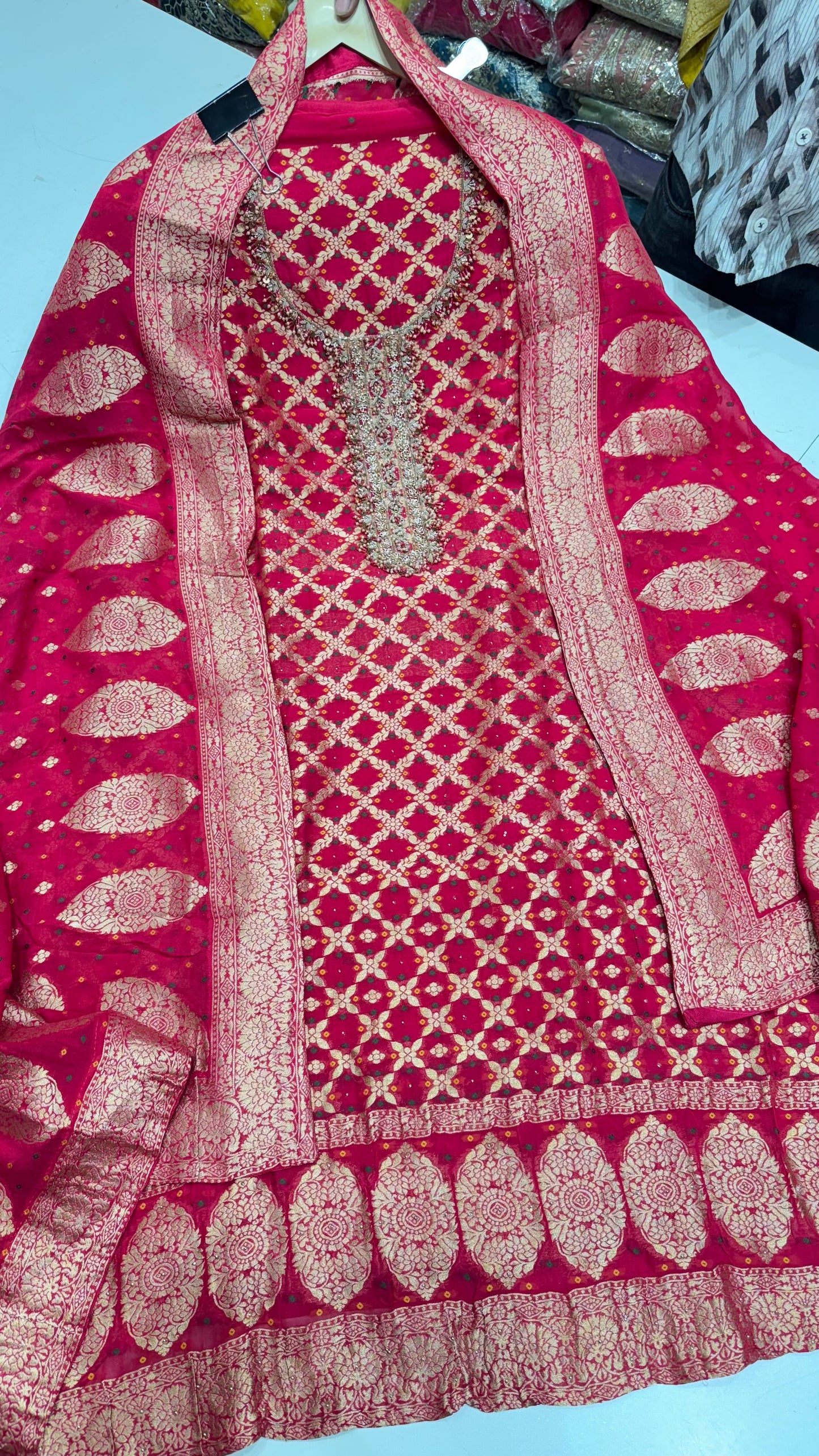 Designer Pure Mysore Georgette Hand Embroidered Unstitched Suit