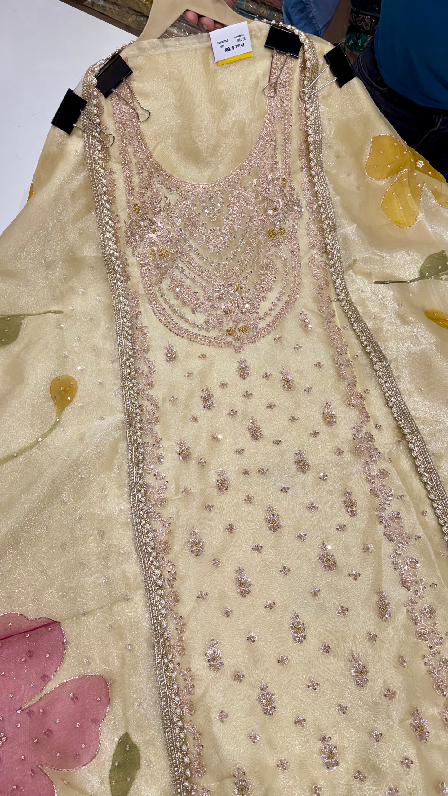 Glass Organza Unstitched Suit with Heavy Zardozi Hand Embroidery