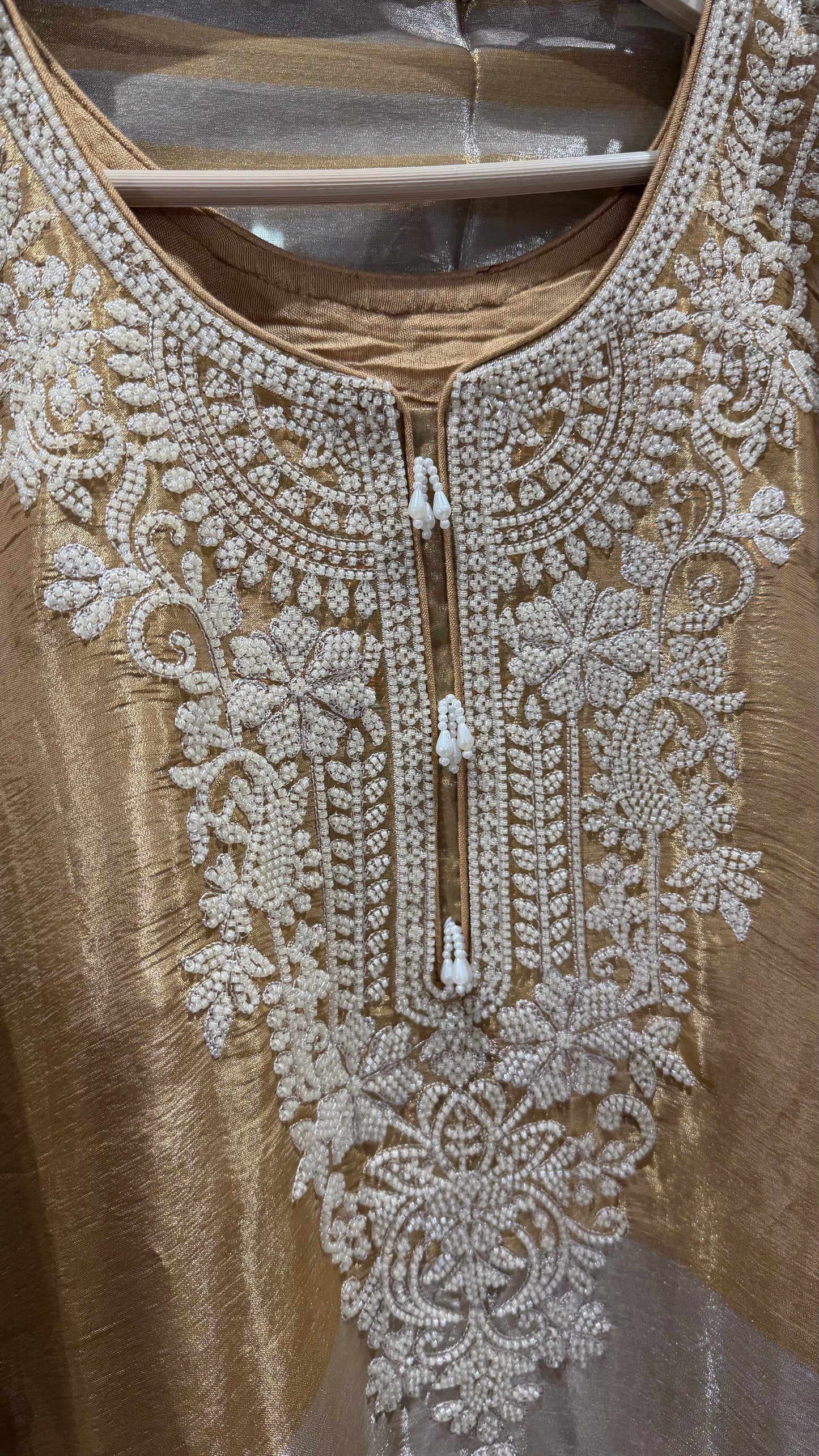 Raw Tissue silk pearls work readymade pants suit