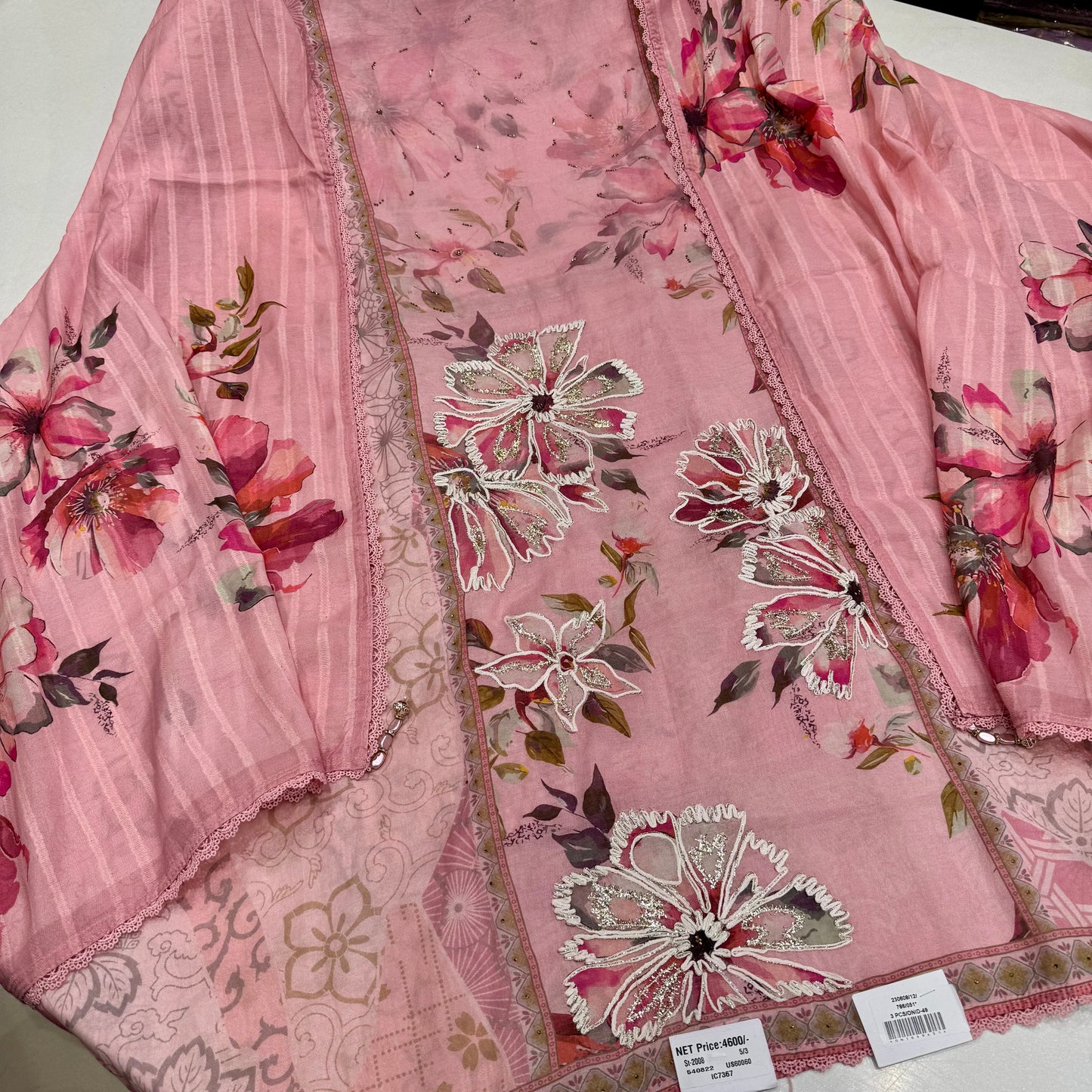 Trendy Pure Mul Mul Cotton Hand-Embroidered Suit with Digital Printed Dupatta & Cotton Bottom