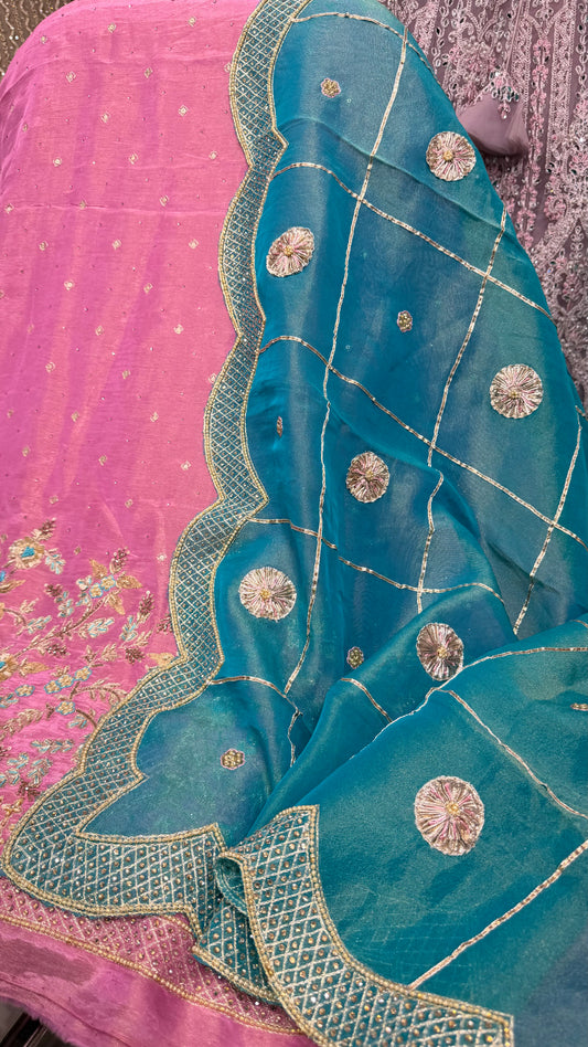 ✨ Royal Dual Tone Pure Tissue Handworked Unstitched Suit Set