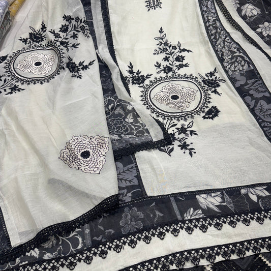 Mal chanderi Grey black suit set