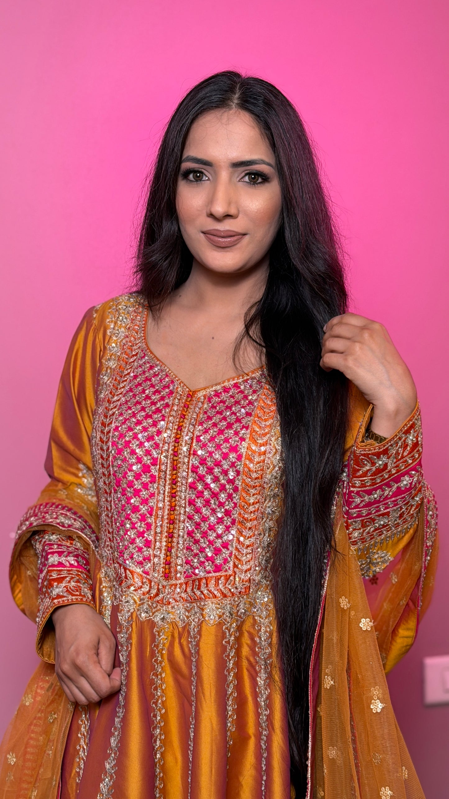 Pure Silk Embroidered Anarkali with Farshi Salwar Suit – Readymade (Free Size Up to 42” Bust)