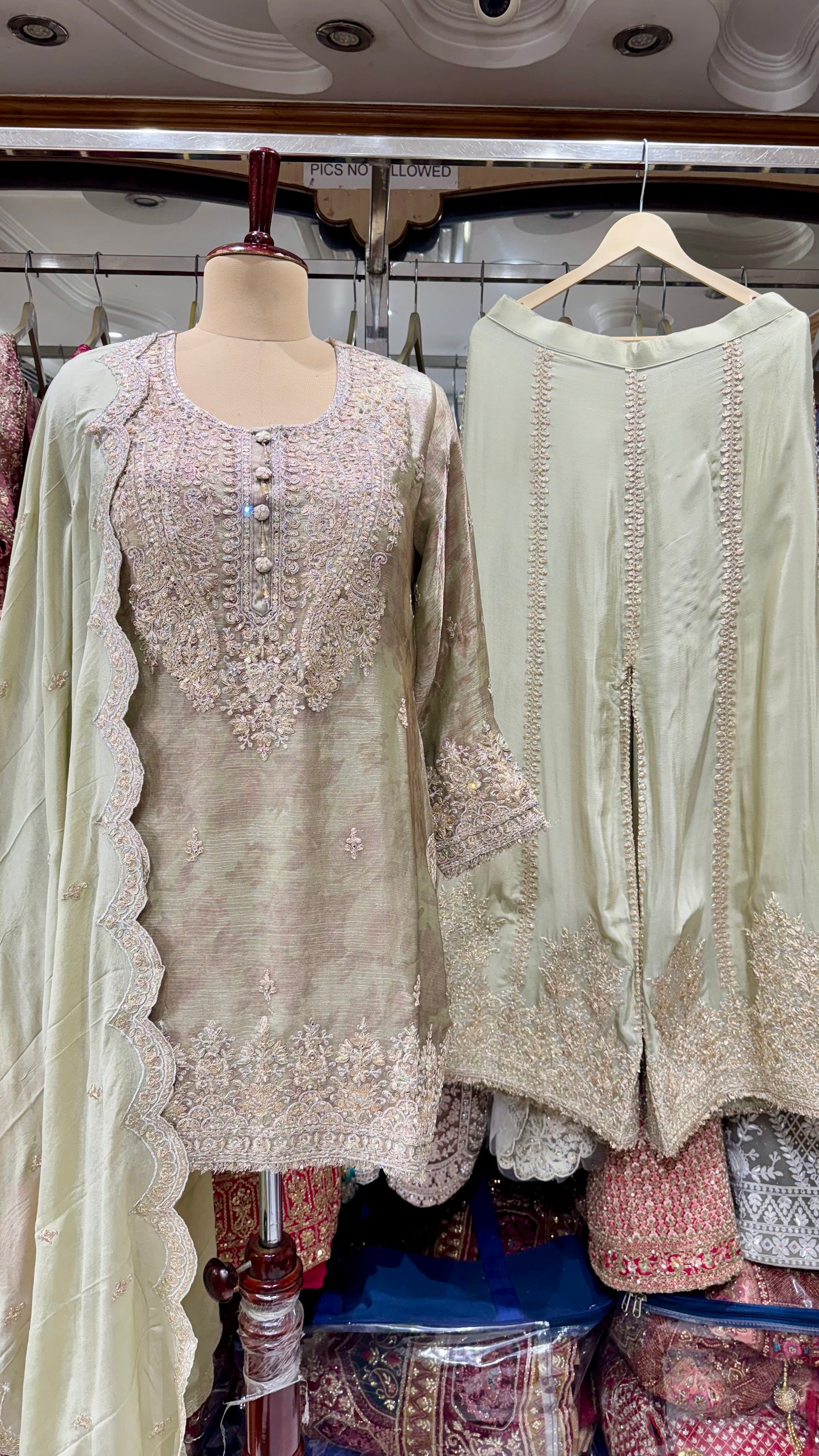 Elegant Pure Glass Organza Zari & Sequin Embroidered Readymade Sharara Suit – Free Size (Up to 44” Bust)