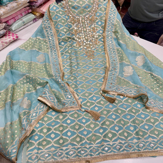 Luxury Banarasi Tissue Unstitched Suit Set – Gota Patti Glam with Statement Dupatta & Silk Bottom (2.5m)