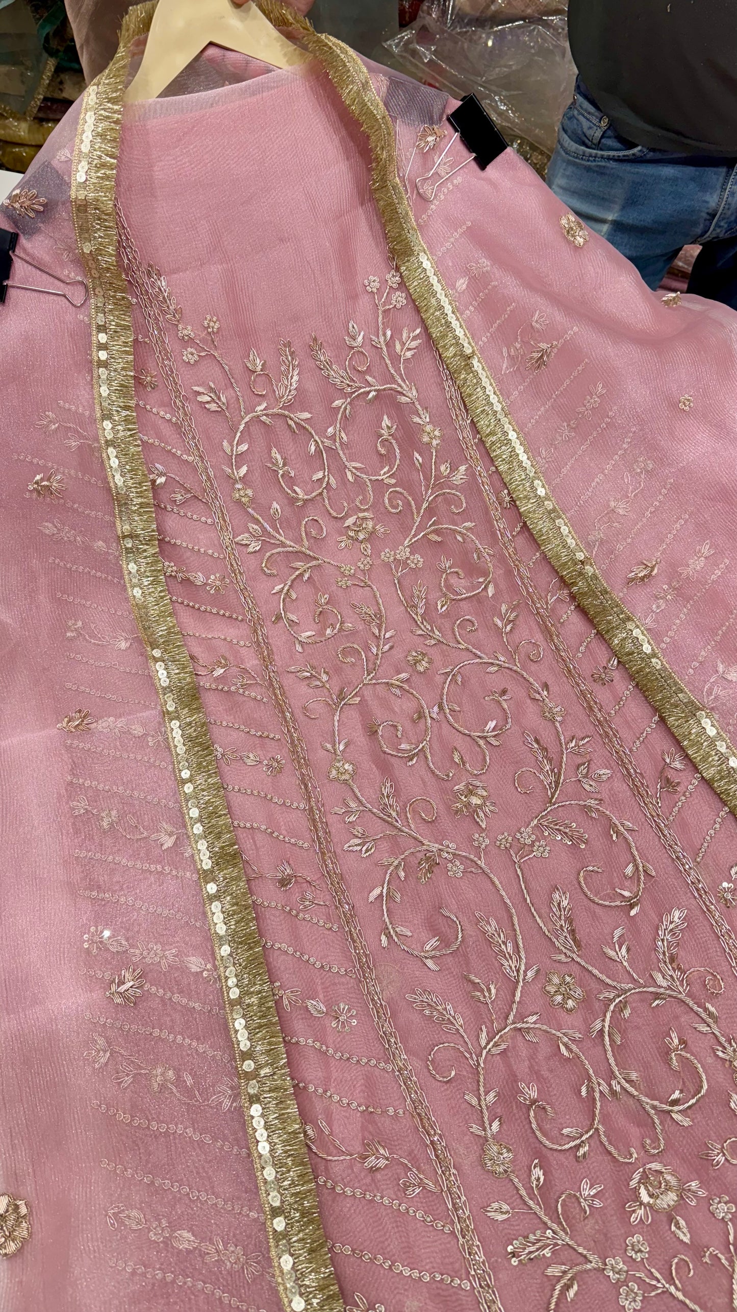 Elegant Hand Embroidered Pure Crush Organza Unstitched Suit