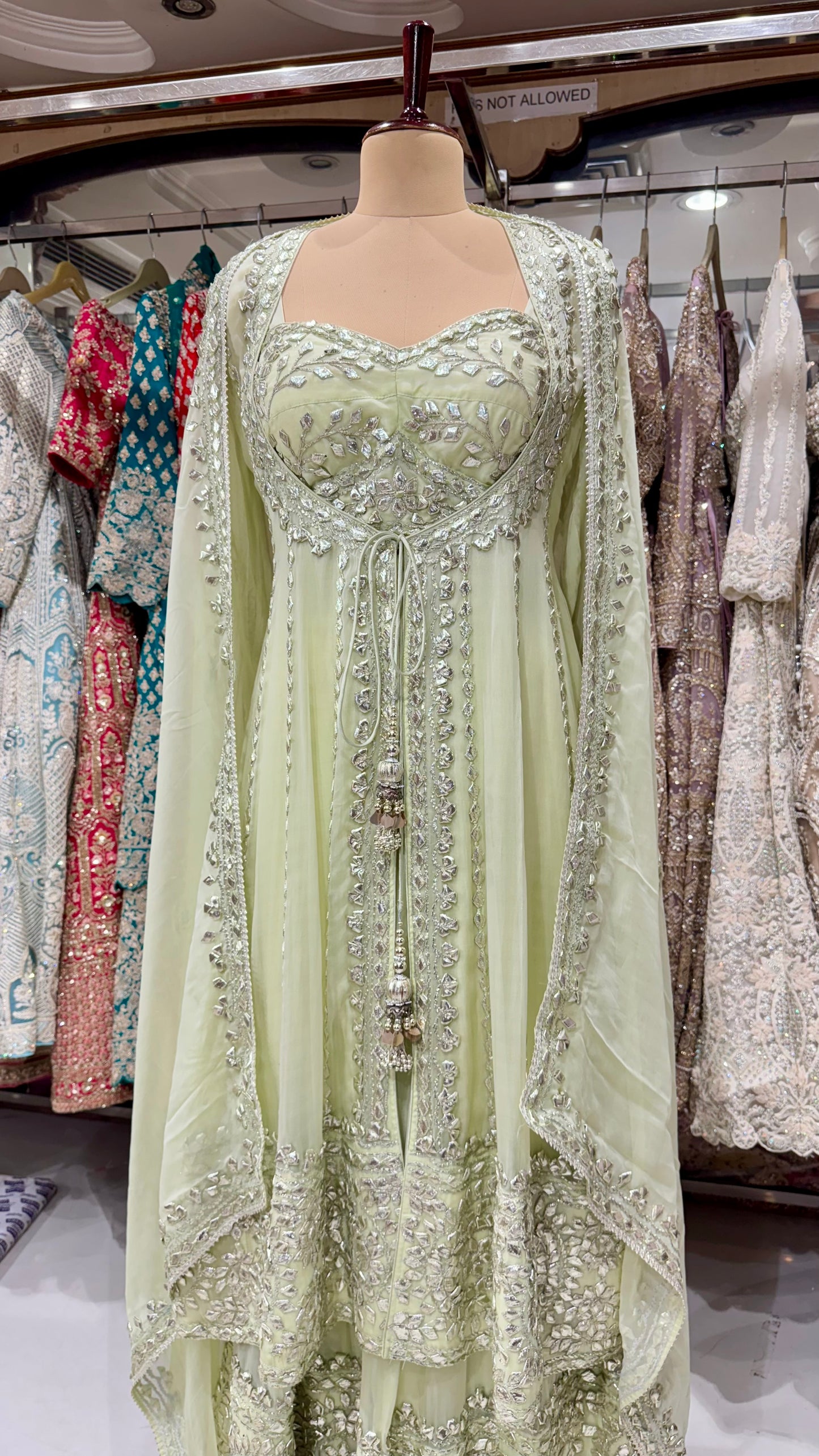 Designer Indo-Western Readymade Lehenga with Choli & Anarkali Cape – Free Size (Up to 44” Bust)