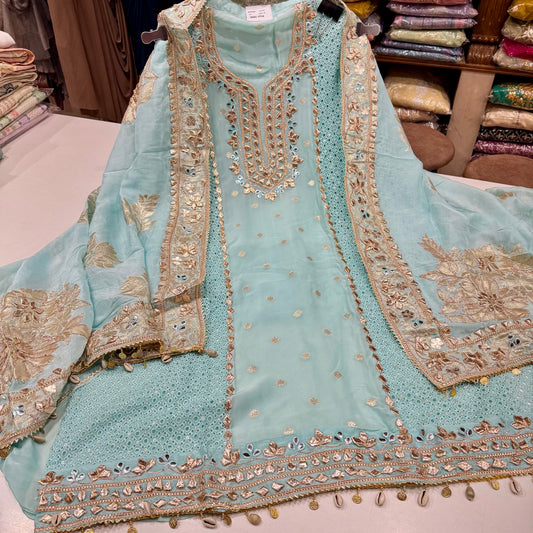 Designer Gotta patti Orgenza Suit set with heavy dupatta