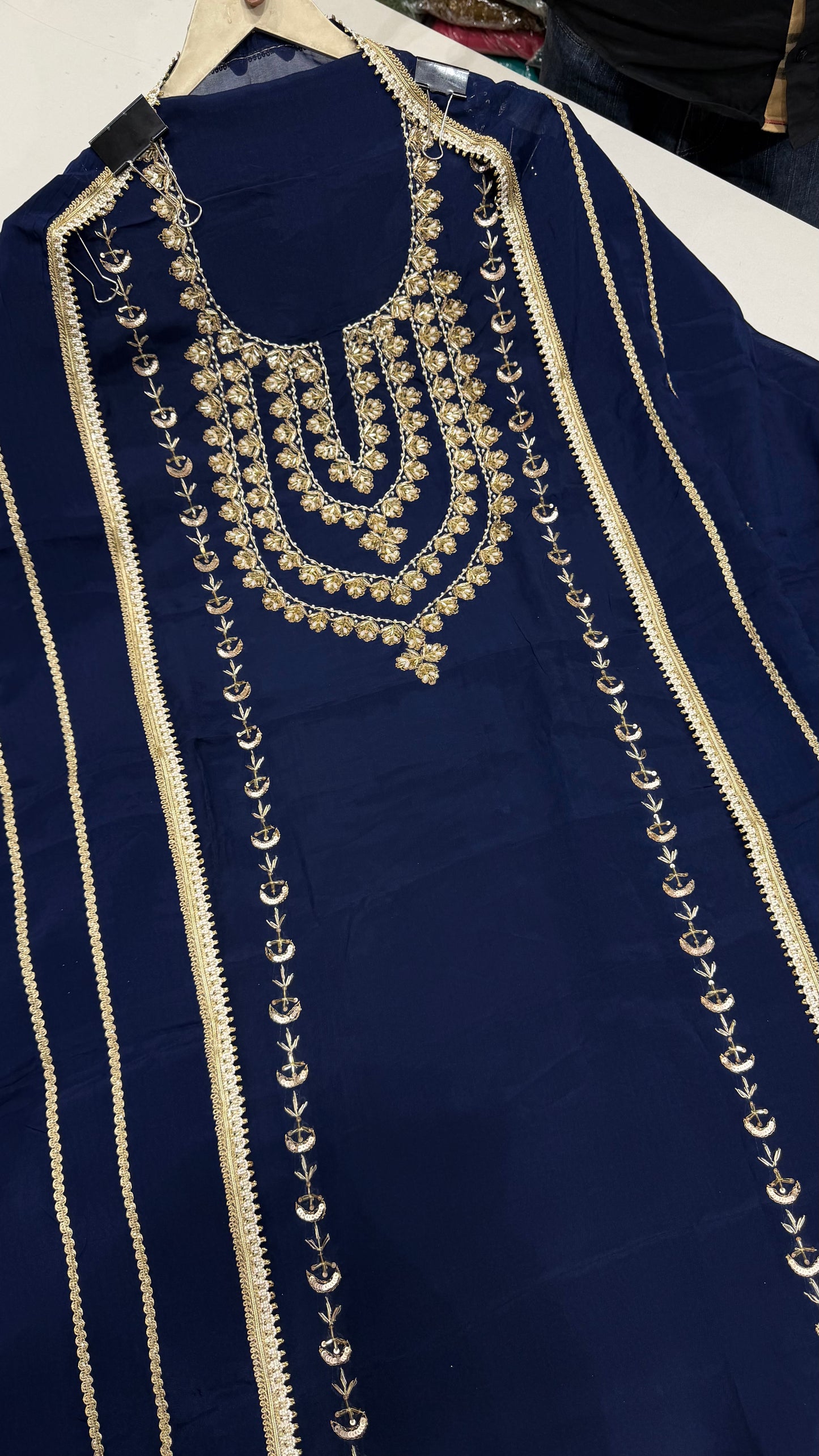 Elegant Pure Opada Silk Unstitched Suit with Zardozi Handwork & Organza Dupatta