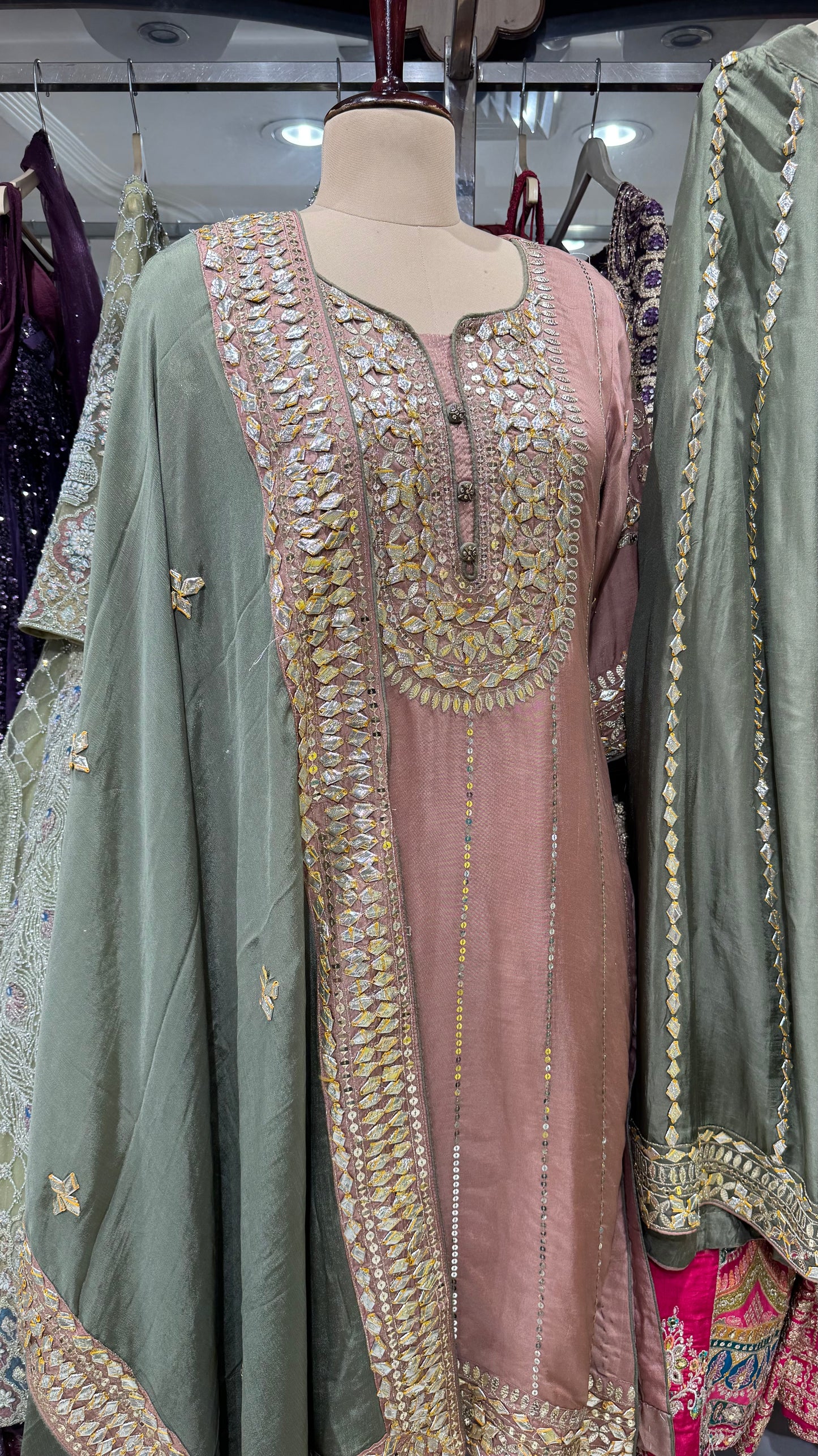 Dusty Rose - Mehndi Green Gotta patti sharara set