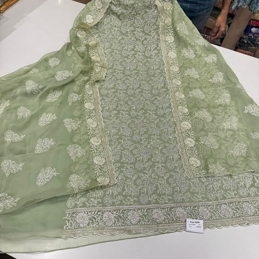 Crush Georgette Suit with Lakhnavi Thread Work & Zarkan Detailing