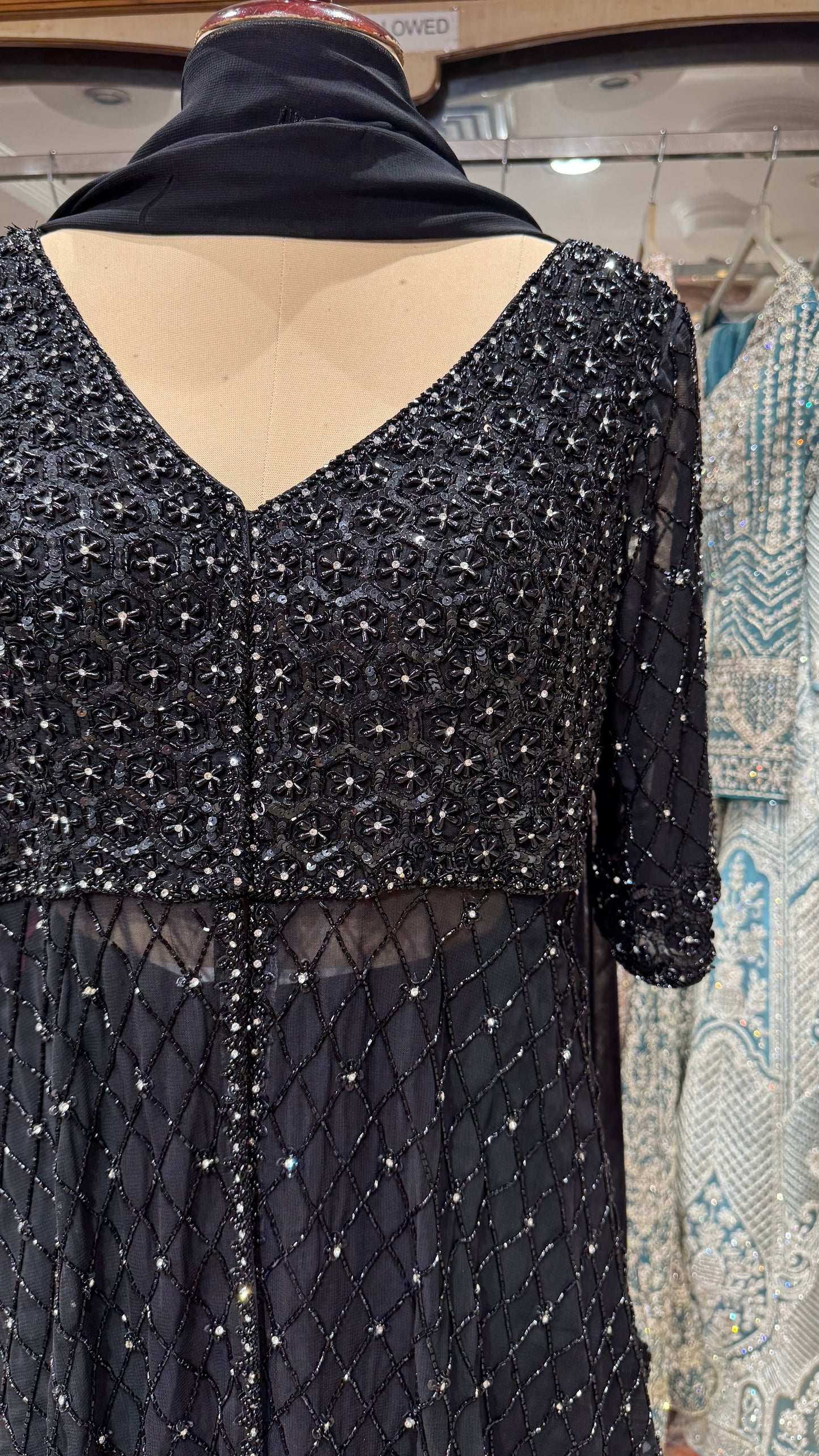 Designer Black Indo-Western Georgette Sharara Set – Hand Embroidered Front-Cut Choli with Flared Sharara