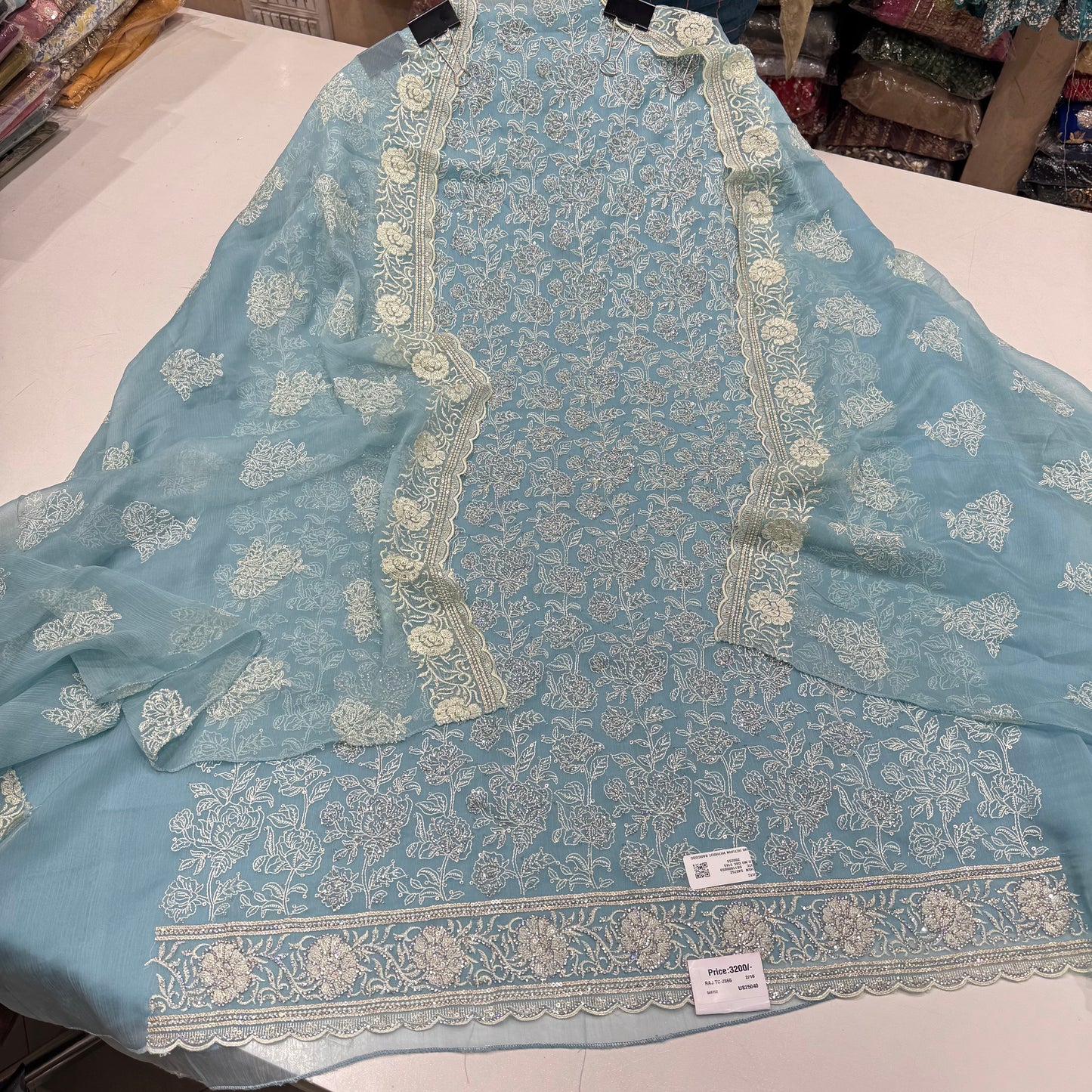 Crush Georgette Suit with Lakhnavi Thread Work & Zarkan Detailing