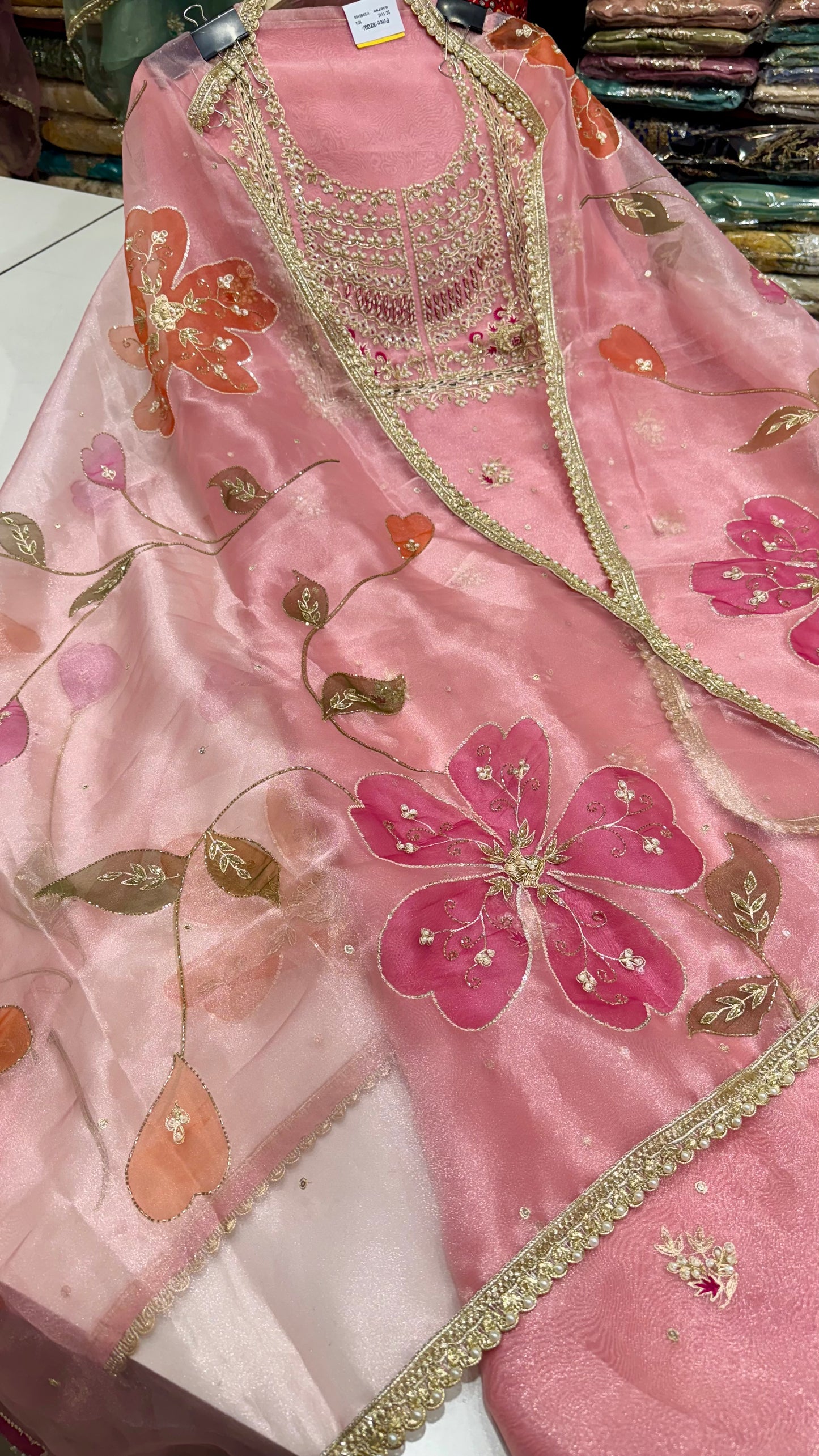 Elegant Zardozi Embroidered Unstitched Suit in Pure Glass Organza