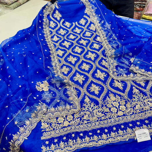 Pure Orgenza Front Zardozi handwork suit set