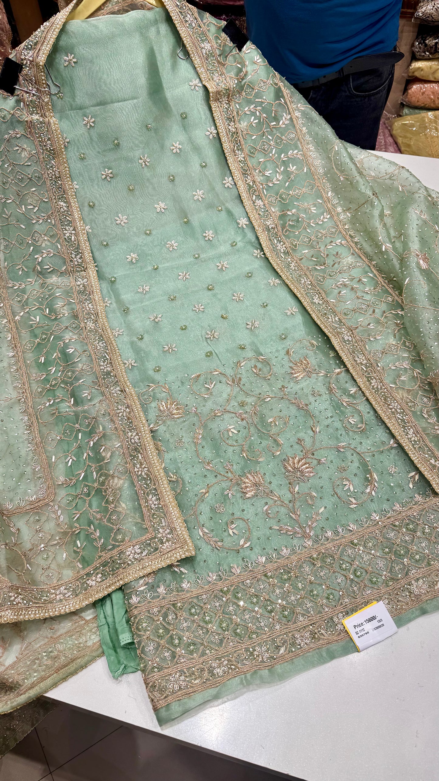 Royal Farukhabadi Hand-Embroidered Unstitched Glass Organza Suit