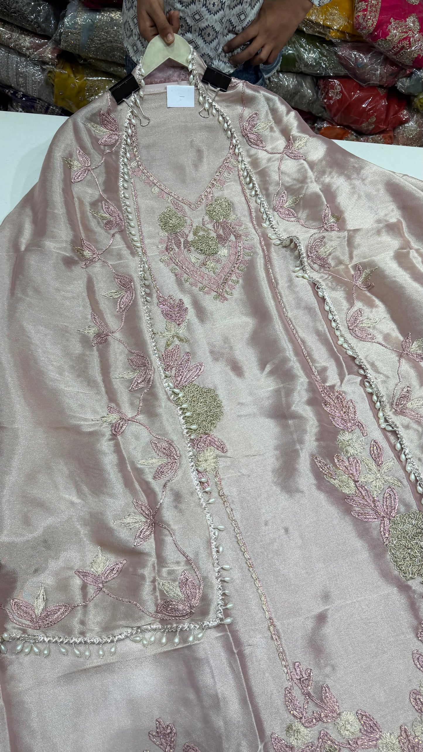 Luxury Shimmer Jiraf Silk Handworked Unstitched Suit Set