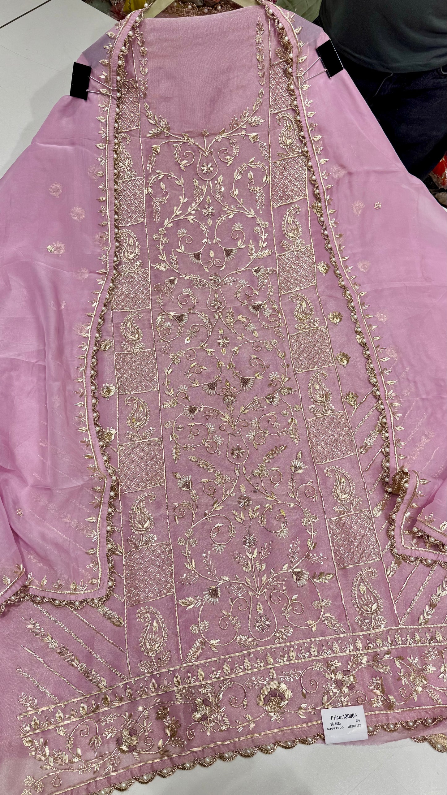 Luxury Shimmer Tissue Hand Embroidered Unstitched Suit with Pure Organza Dupatta