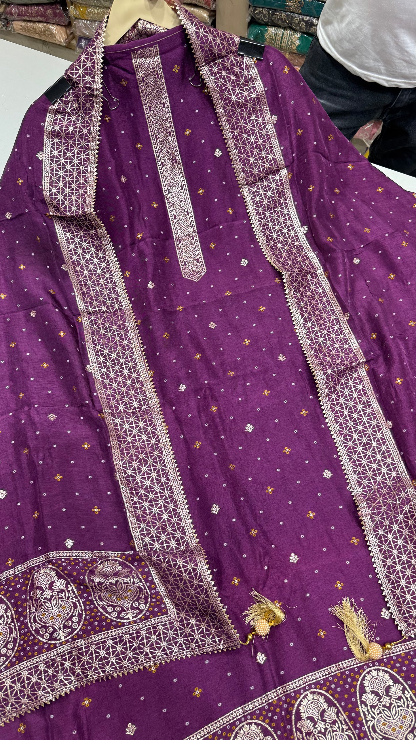 Royal Banarasi Silk Unstitched Suit with Handloom Weaving Embroidery