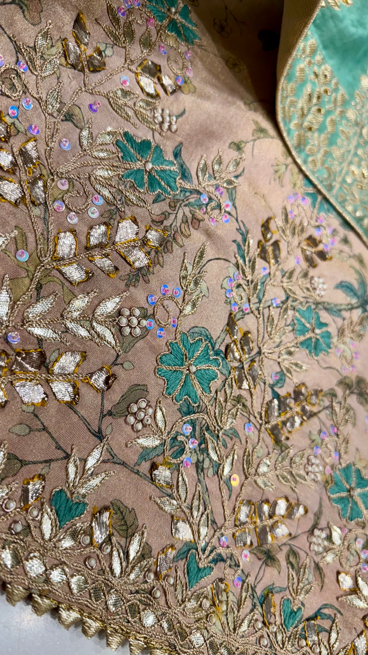 Elegant Shimmer Tissue Unstitched Suit with Banarasi Tissue Dupatta & Hand Embroidery