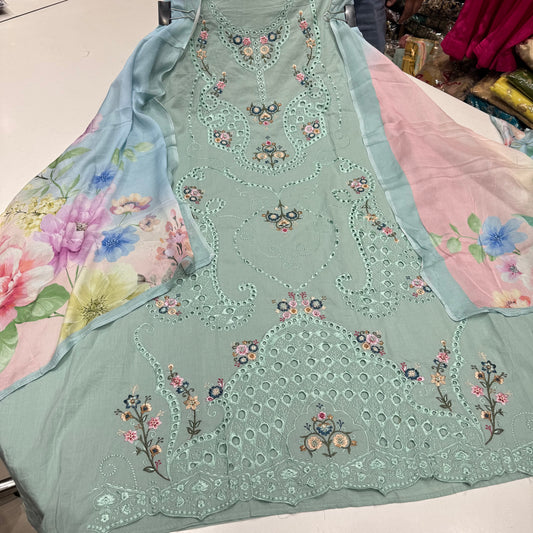 Muslin Pakistani Style thread and crochetwork suit set