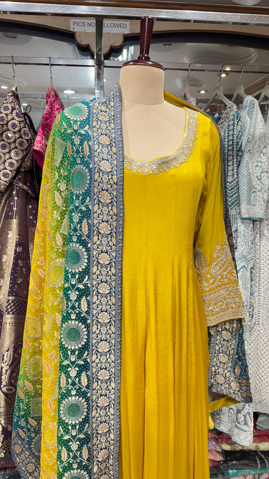 Luxury Pure Chinon Crepe Floor-Length Anarkali with Banarasi Dupatta