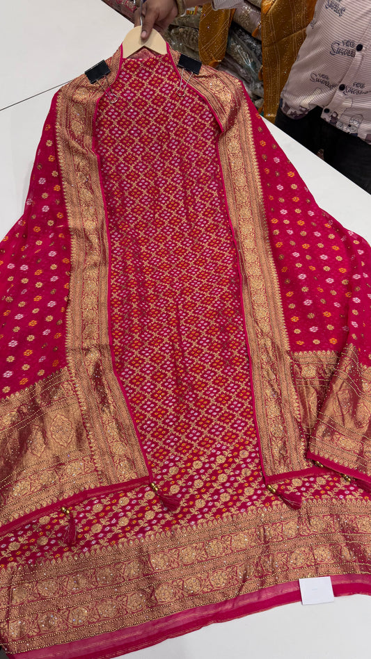 Designer Pure Mysore Georgette Handloom Weaving Unstitched Suit