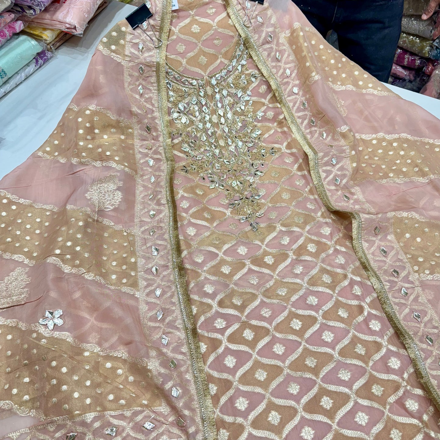 Luxury Banarasi Tissue Unstitched Suit Set – Gota Patti Glam with Statement Dupatta & Silk Bottom (2.5m)
