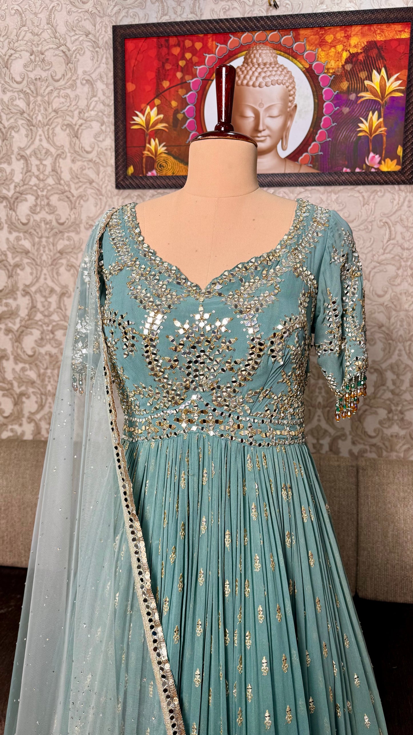 Designer Readymade Pure Georgette Floor-Length Anarkali with Net Dupatta (Free Size up to 44 Bust)