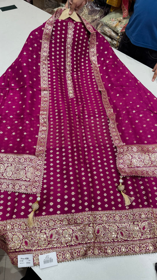 Elegant Hand-Embroidered Unstitched Mysore Georgette Suit Set