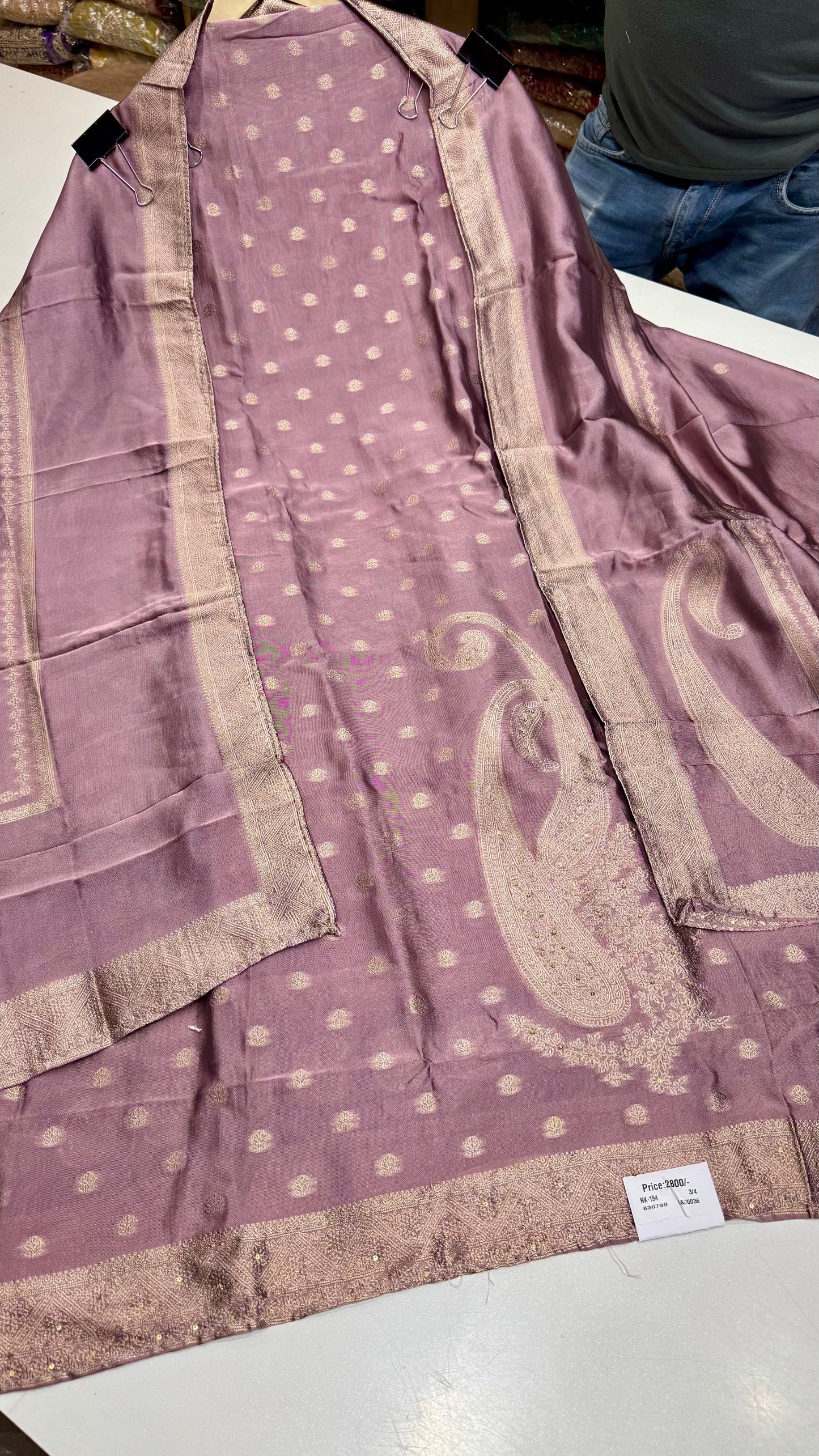 Kanjivaram Silk Unstitched Suit with Opada Silk Bottom