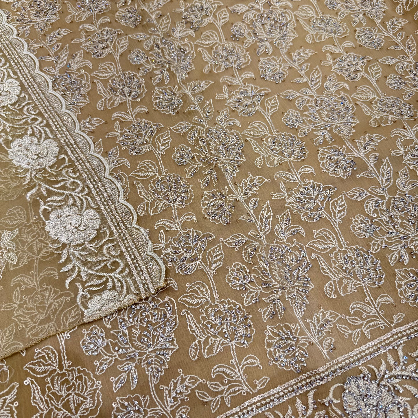 Crush Georgette Suit with Lakhnavi Thread Work & Zarkan Detailing