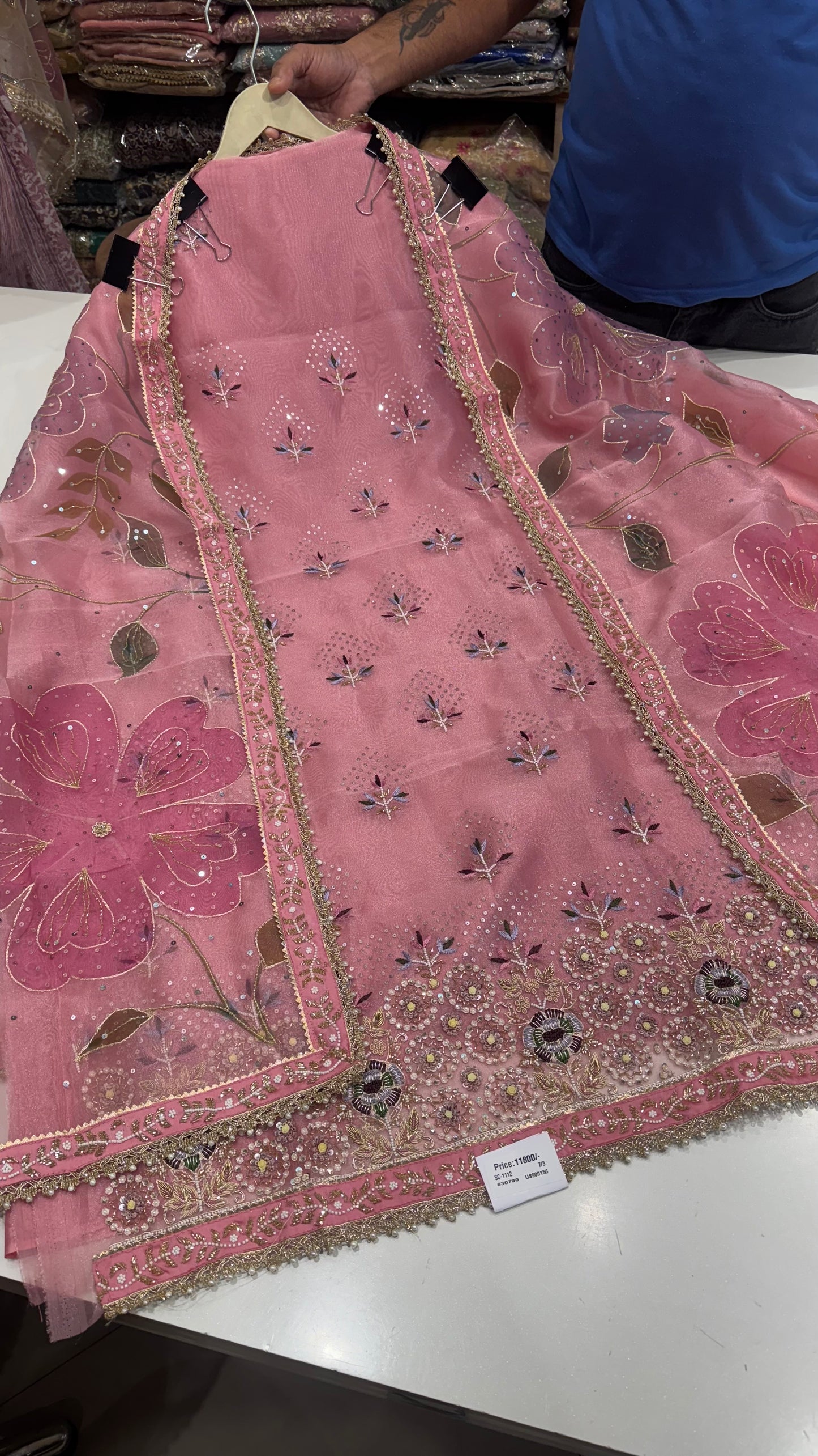 Pure Glass Organza Unstitched Suit with Zardozi Embroidery