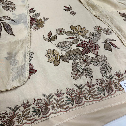 Elegant Pure Linen Cotton Suit with Intricate Thread Work & Muslin Printed Dupatta