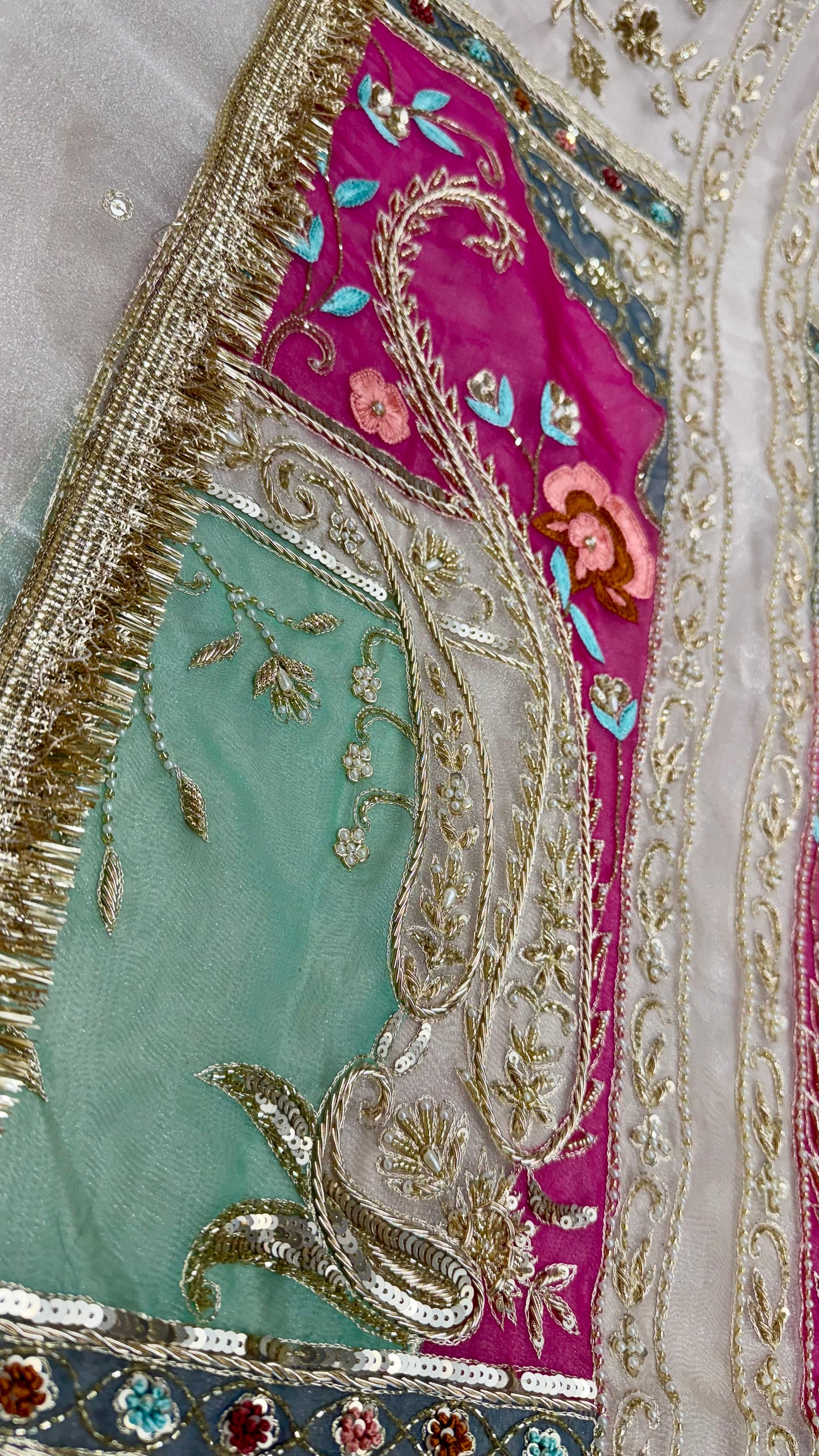 Luxury Pure Glass Organza Hand-Embroidered Unstitched Suit with Zardozi Detailing