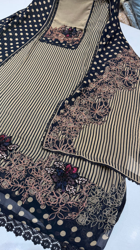 ✨ Boutique Style Printed Georgette Unstitched Suit Set