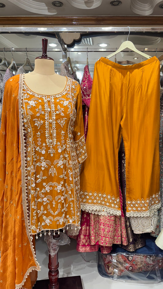 Pure Silk Heavy Handwork pants suit set