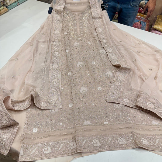 ✨Pure Georgett Lakhnavi jaal hand embroided Suit Set